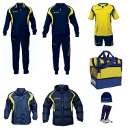 Set complet echipament fotbal BOX Givova, Albastru-Galben, marime 3XS - EOL