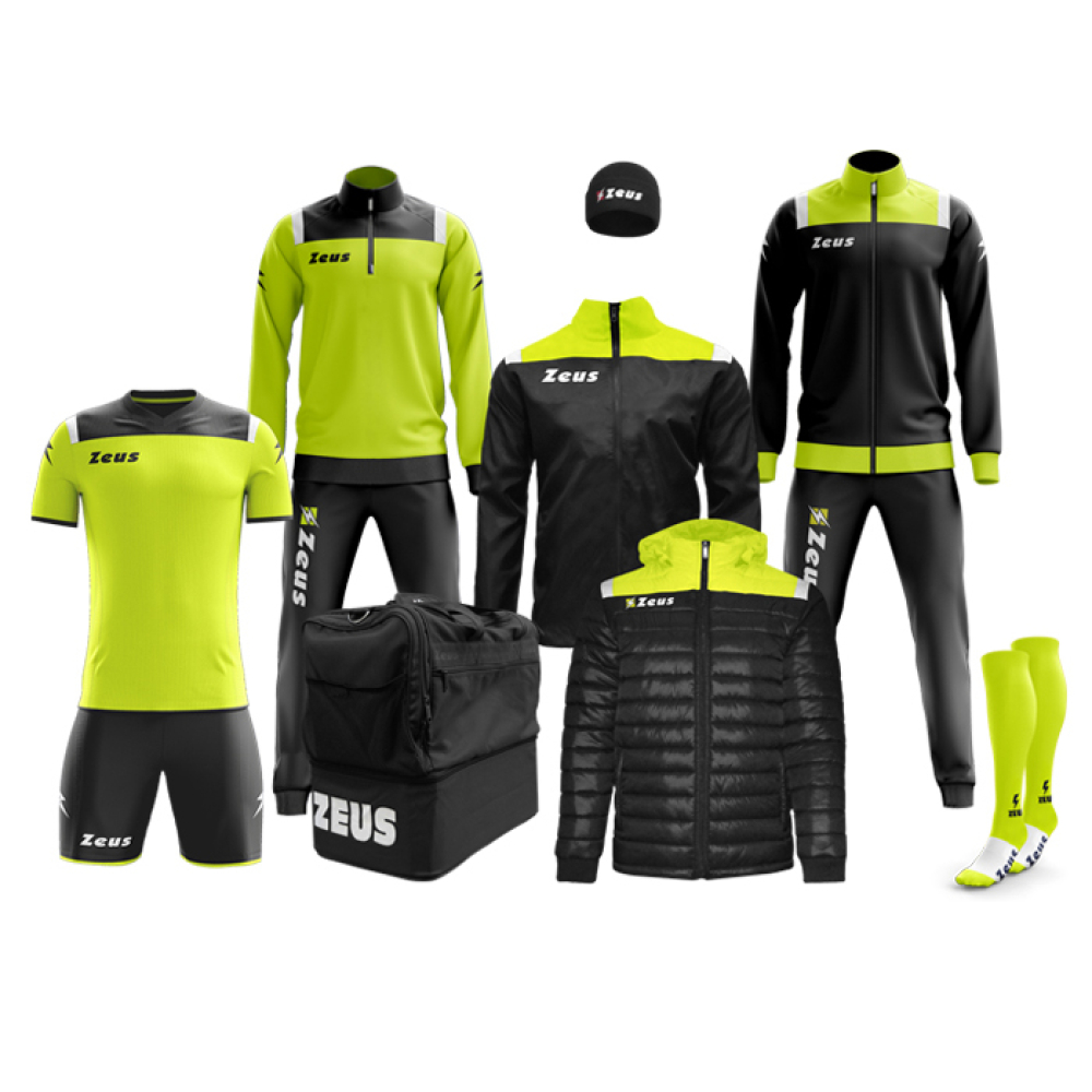 Echipament fotbal complet, Box Vesuvio - Negru / Galben Fluo, ZEUS-0